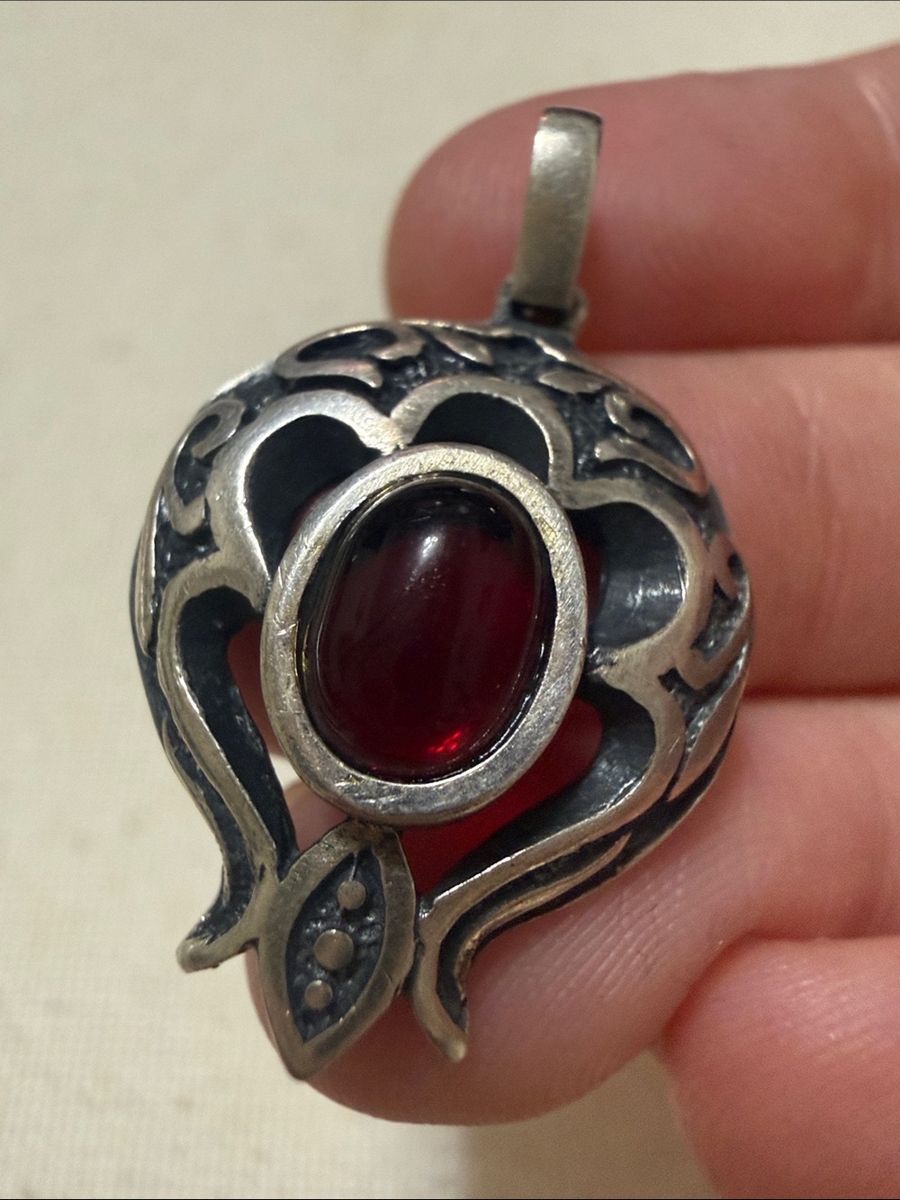 Sterling Silver 925 Red Garnet-Style Heart Pendant